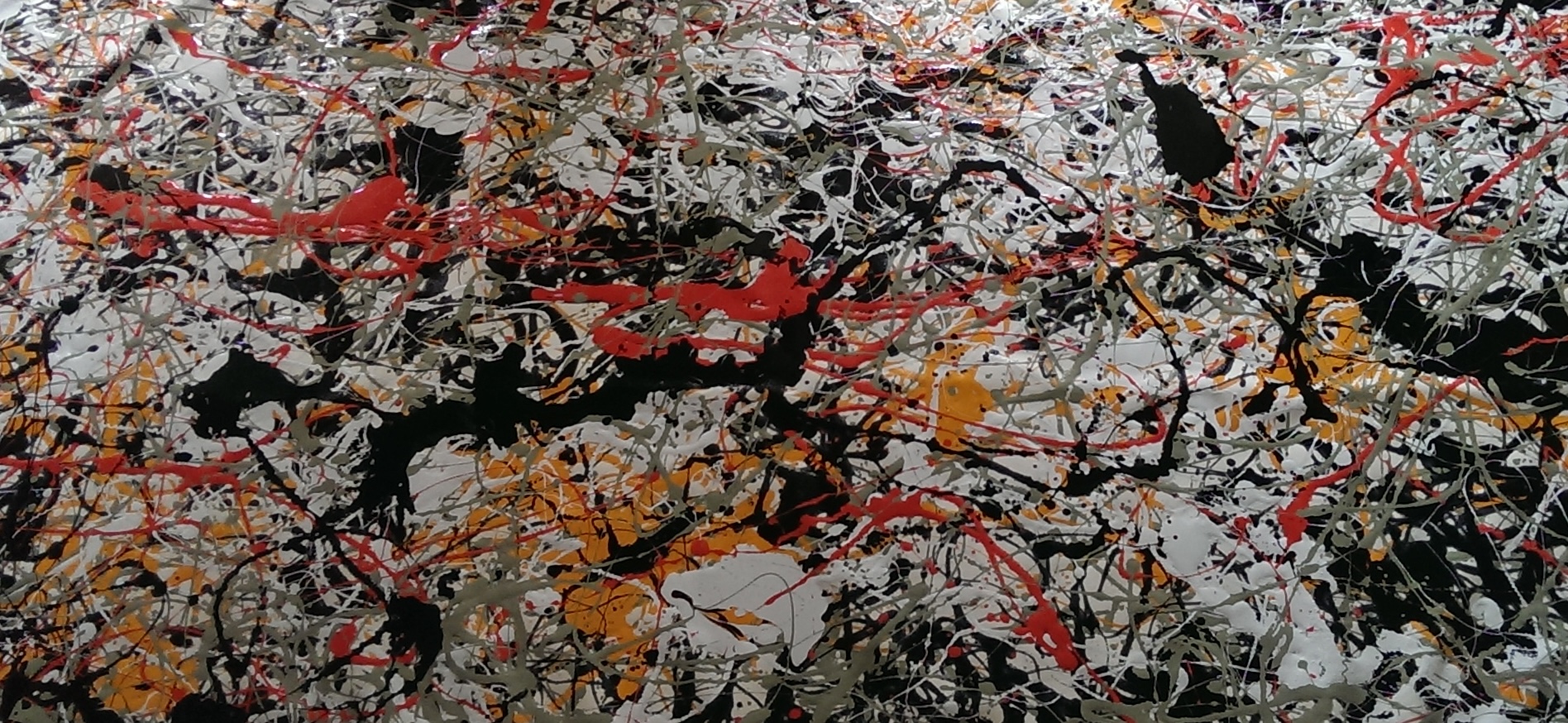 Original action painting with layered drips and gestural splatter